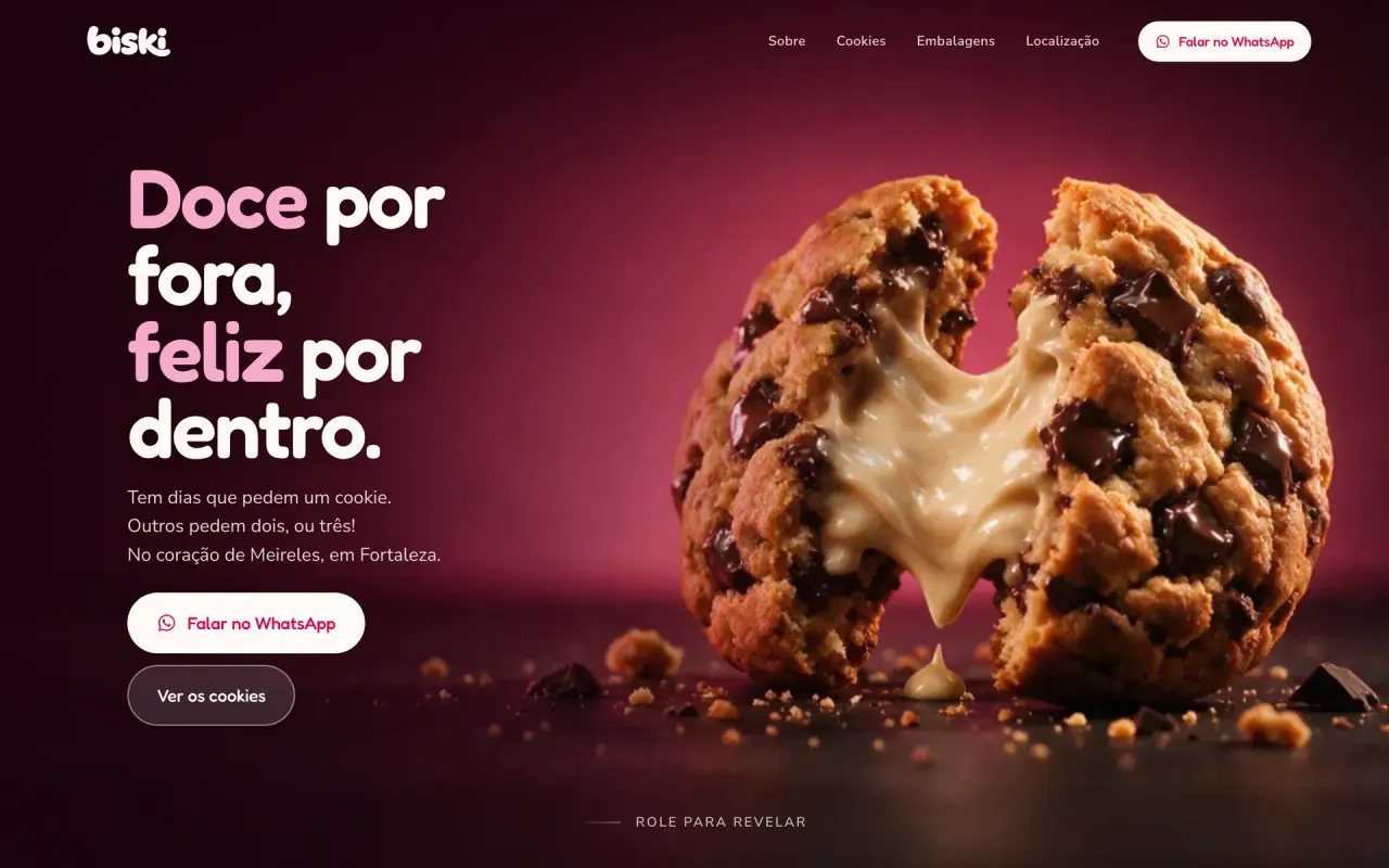 Website da marca de cookies artesanais Biski, com vitrine de produtos criada pela Personly Digital