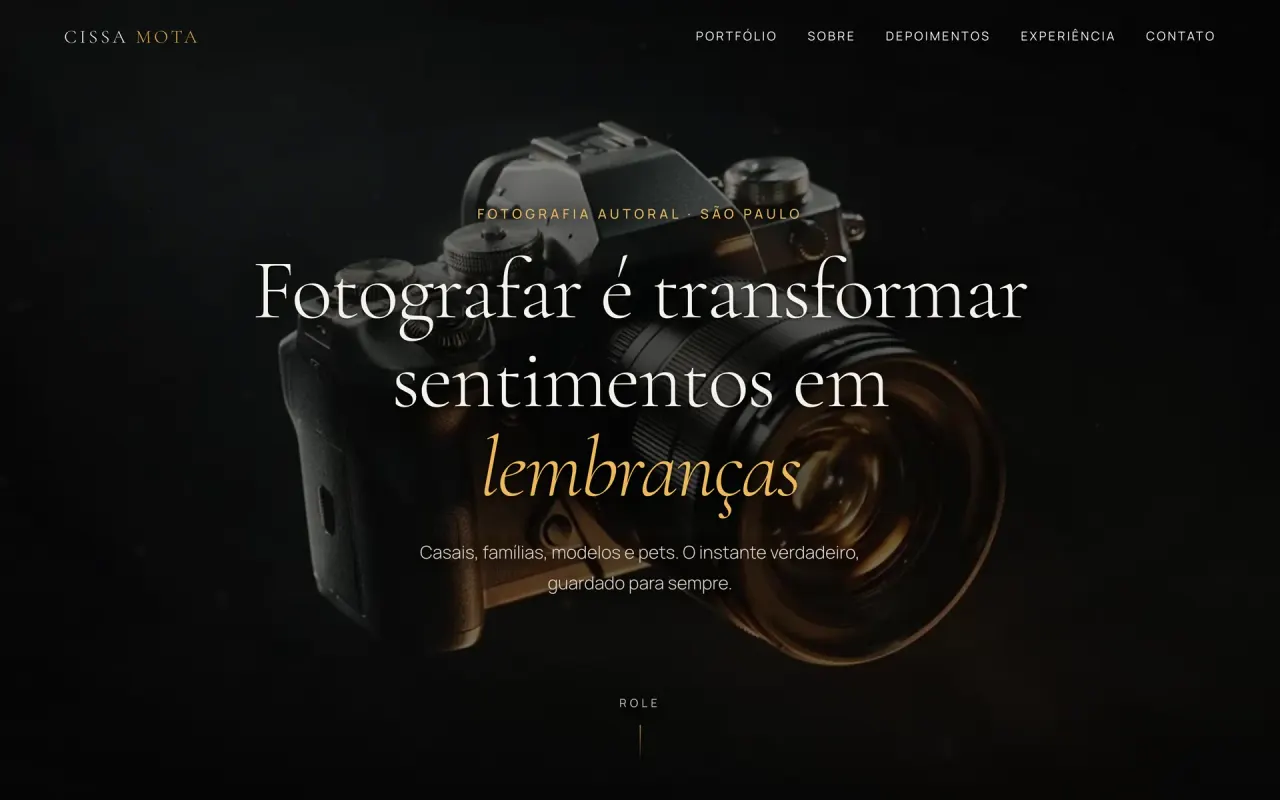 Website de portfólio da fotógrafa Cissa Mota, desenvolvido pela Personly Digital