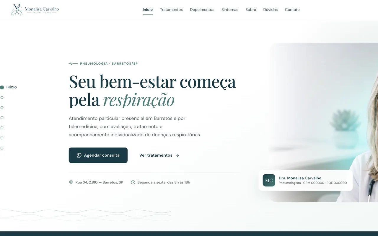 Site da Dra. Monalisa Carvalho, pneumologista em Barretos, desenvolvido pela Personly Digital