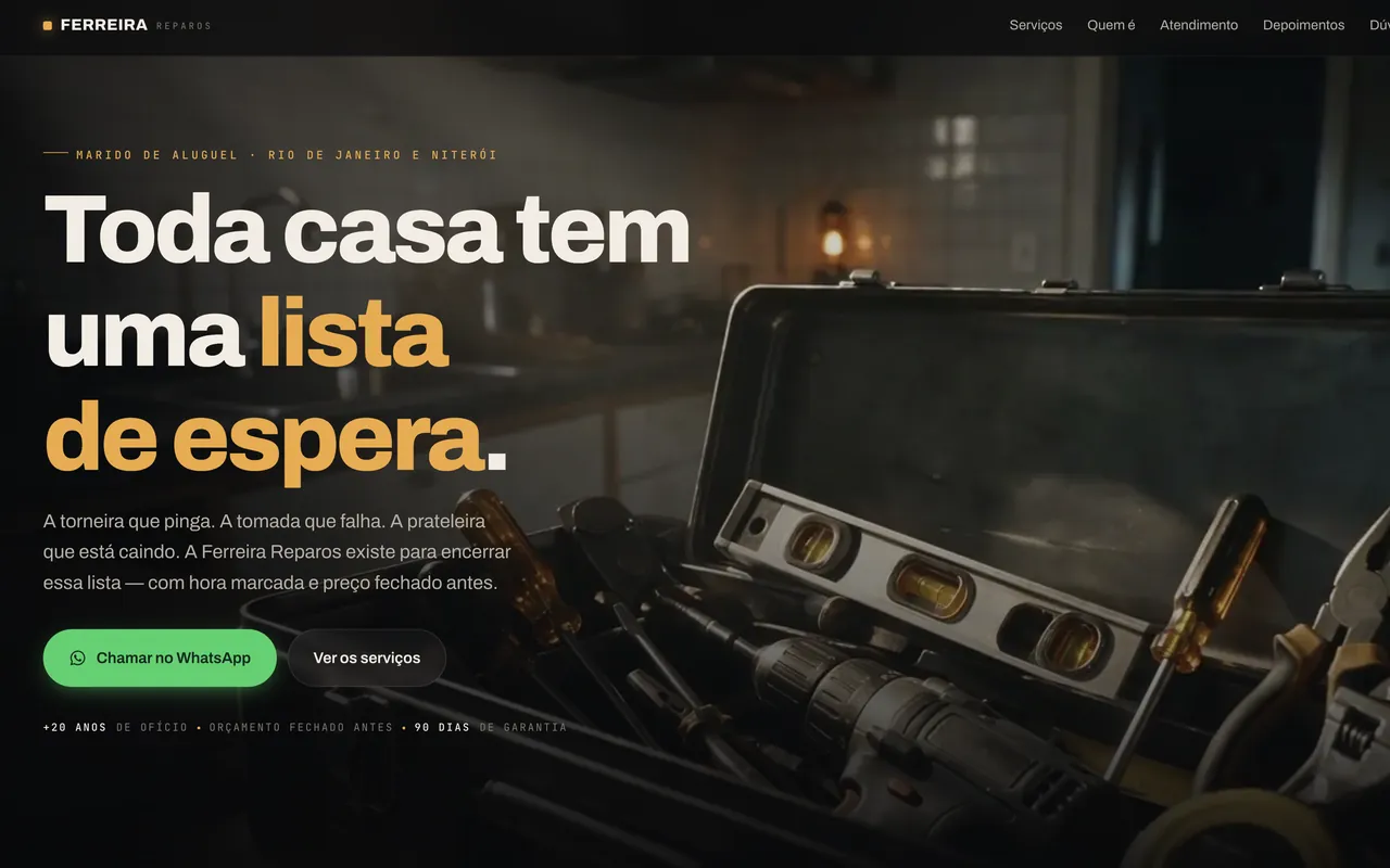 Site da Ferreira Reparos, serviços de marido de aluguel no Rio de Janeiro e Niterói, desenvolvido pela Personly Digital