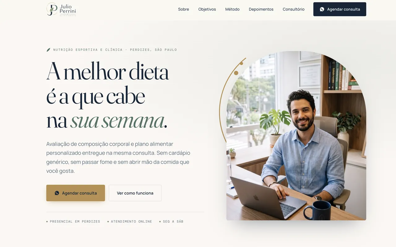 Site do nutricionista Julio Perrini, em Perdizes, São Paulo, desenvolvido pela Personly Digital
